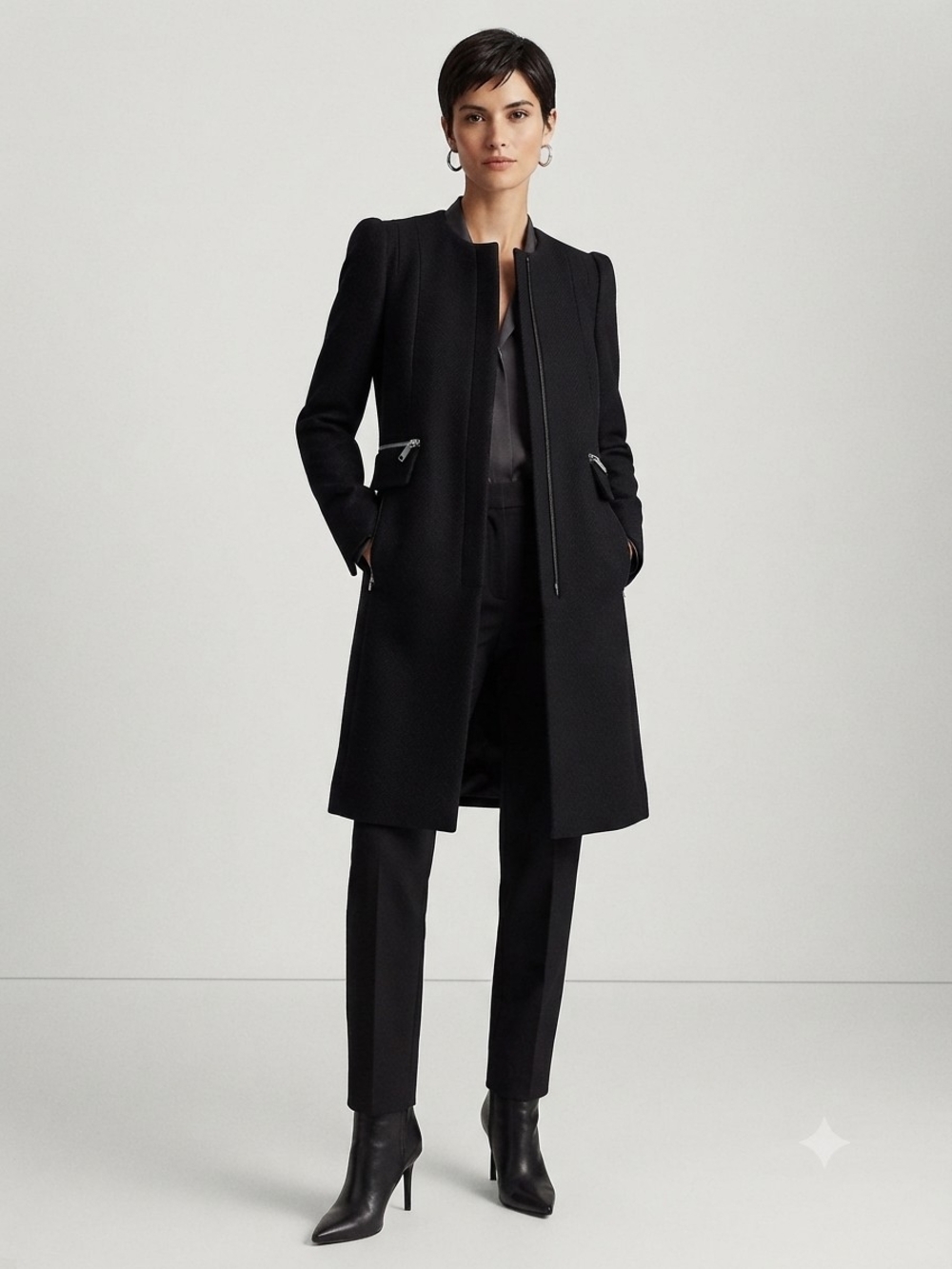 Zara Black Long Zip-Front Women's Trench Coat Size Small